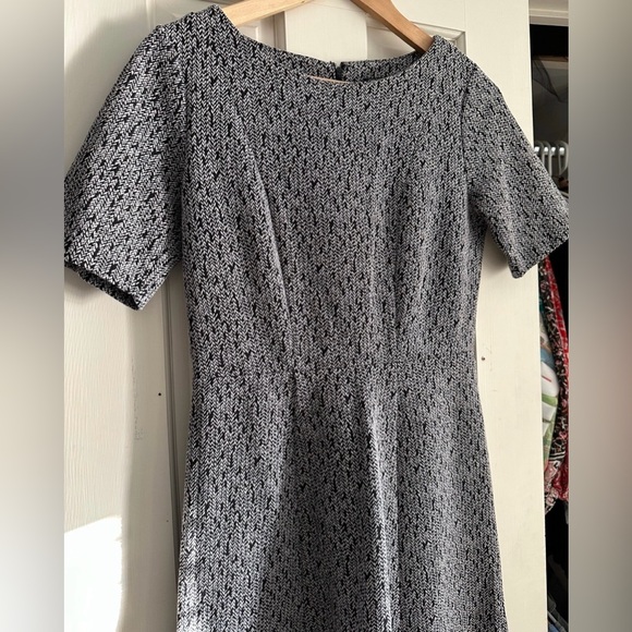 Ann Taylor Size 4 Petite Small fit and flare black herringbone dress classy - Picture 2 of 7